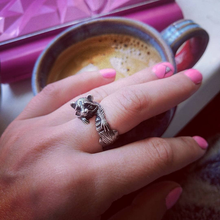 birthday gift	coon ring	raccoon lover gift	raccoon ring	gift for her	animal ring	raccoon charm	coon memorable jewel	coon silver ring	Coon Jewelry	Animal lover gift	rocket raccoon	Pet Coon __etsy:6100290345
