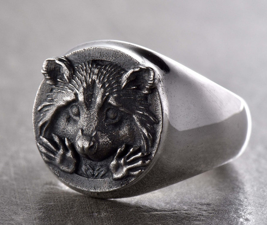 Sterling Silver Raccoon Signet Ring 925, Handmade Animal Face Band, Oxidized Wildlife Statement, Unisex Gift for Him or Her, Daily Wear (etsy image id: 4917977013)