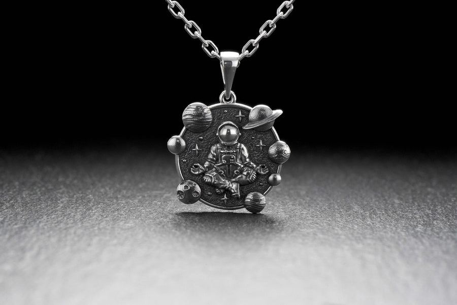 Sterling Silver Meditating Astronaut Pendant: Handmade Space Jewelry (etsy image id: 5228529533)
