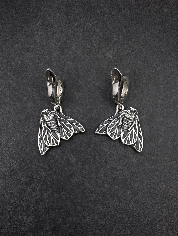 Oxidized Sterling Silver Moth Earrings, Handmade Insect Jewelry (etsy image id: 7711781614)