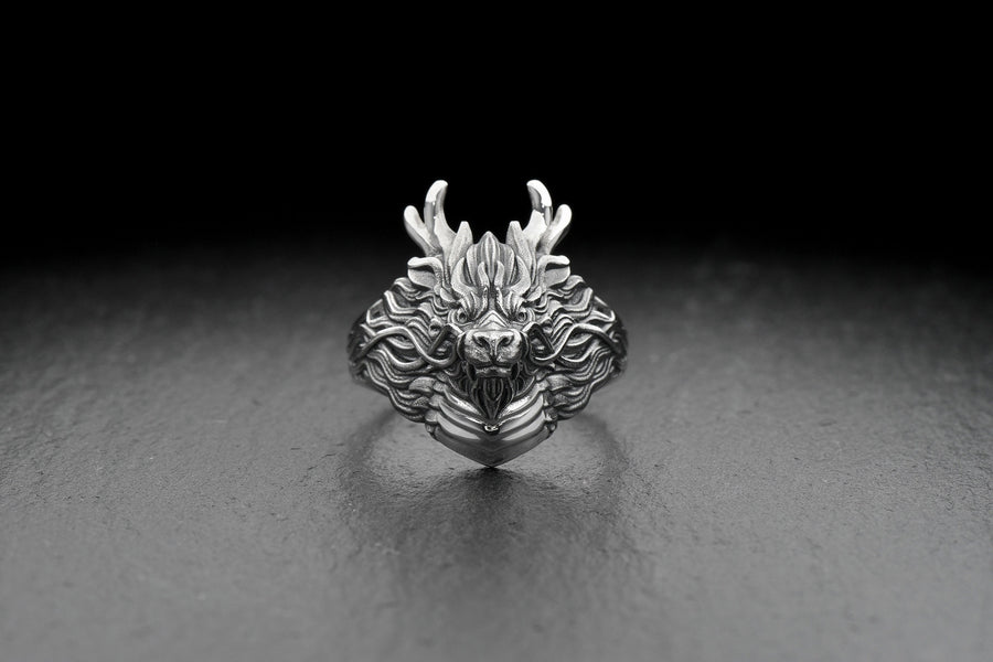 Sterling Silver Chinese Dragon Ring: Oxidized Fantasy Jewelry __etsy:7251587163