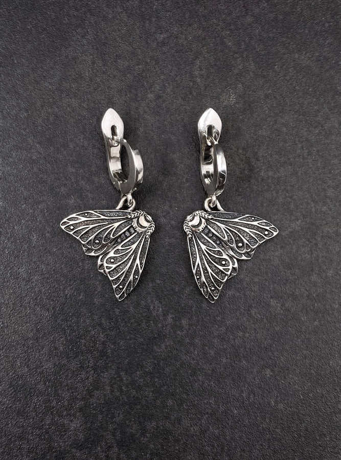 Oxidized Sterling Silver Moth Earrings, Handmade Insect Jewelry (etsy image id: 7711781614)