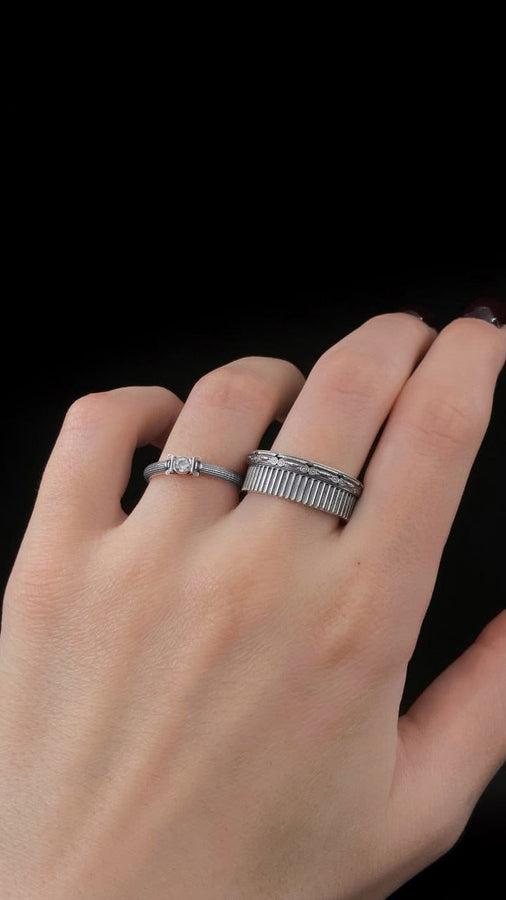 Sterling Silver Ancient Greek Wedding Ring Set: Ionic Column Design