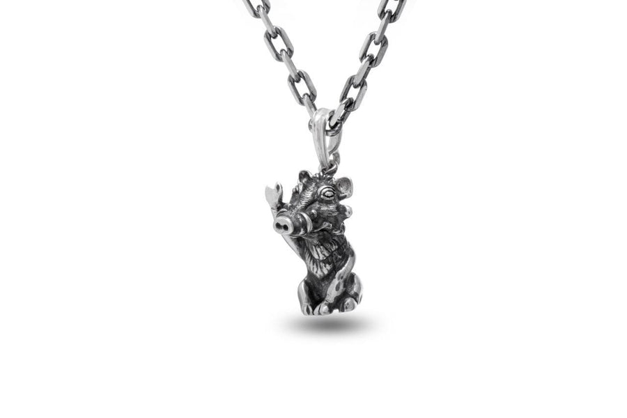 Oxidized Sterling Silver Warthog Pendant: Handmade Totem Animal Necklace (etsy image id: 7343195984)