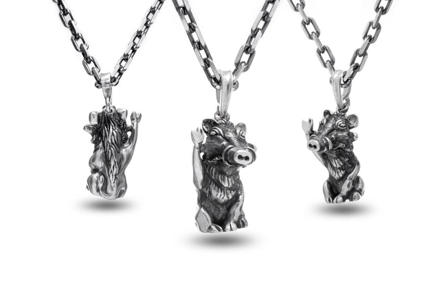 Oxidized Sterling Silver Warthog Pendant: Handmade Totem Animal Necklace (etsy image id: 7343195984)