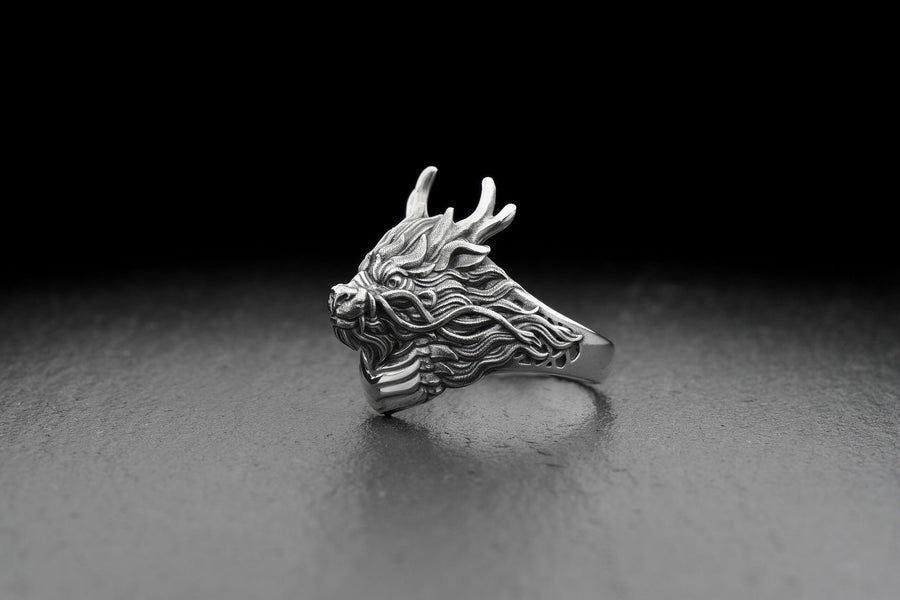 Sterling Silver Chinese Dragon Ring: Oxidized Fantasy Jewelry __etsy:7251587163