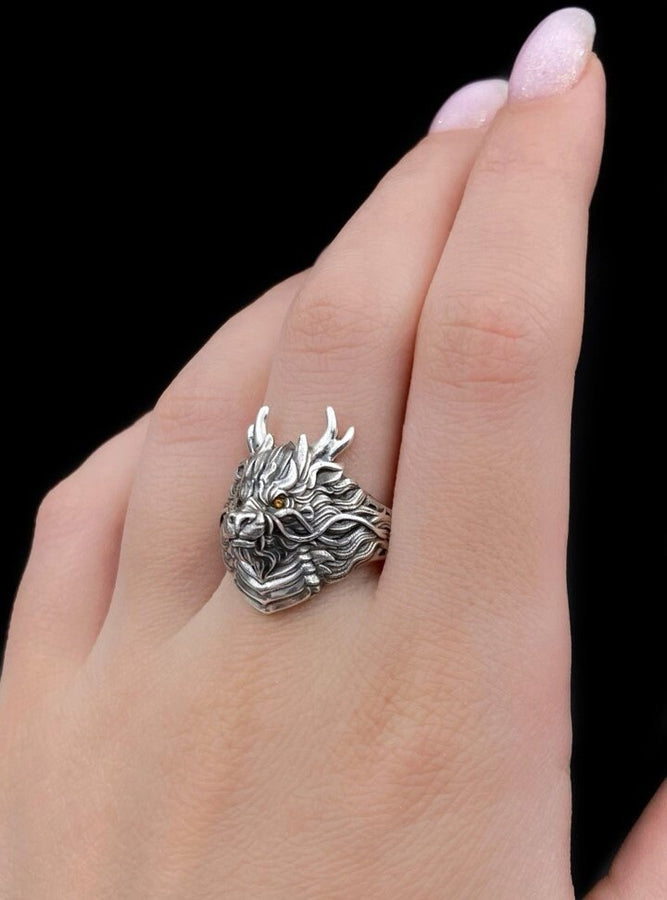 Sterling Silver Chinese Dragon Ring: Oxidized Fantasy Jewelry __etsy:7251587163