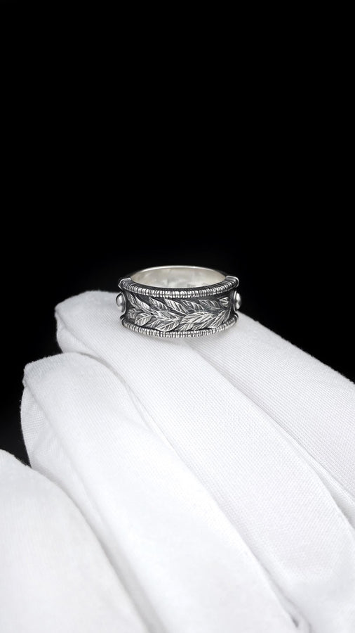 Gothic Sterling Silver Wedding Ring Set: Black Texture, Gemstone Accent __etsy:7424901857