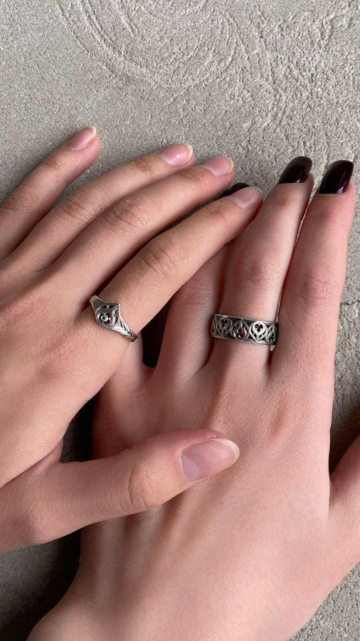 A gemstone centerpiece set in beautifully detailed gothic silver makes this ring the perfect choice for anyone who loves medieval style with a modern twist. (etsy image id: 7500368039)