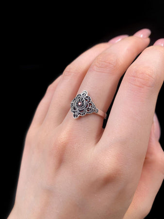 Vintage Sterling Silver Monogram Ring: Handmade Gothic Medieval Jewelry (etsy image id: 6414421439)