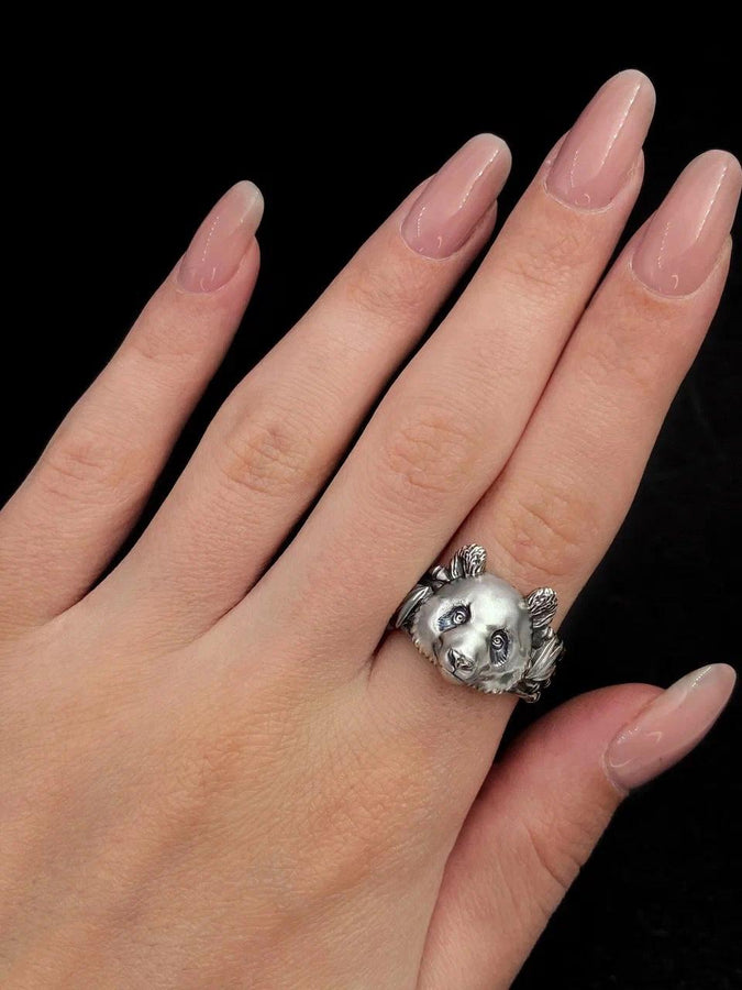 Signet ring	silver signet ring	signet silver ring	men jewelry	jewelry for men	panda ring	calm panda (etsy image id: 4320947446)