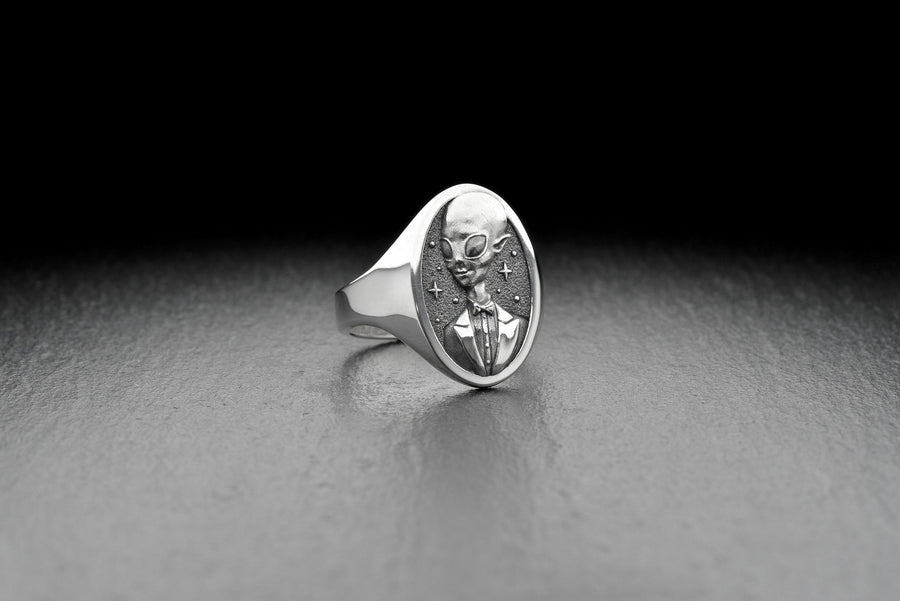 Sterling Silver Alien Wedding Rings Set, Unique Couples Jewelry, Cosmic Engagement Rings, Sci-Fi Lover Gift, Handmade Matching Rings