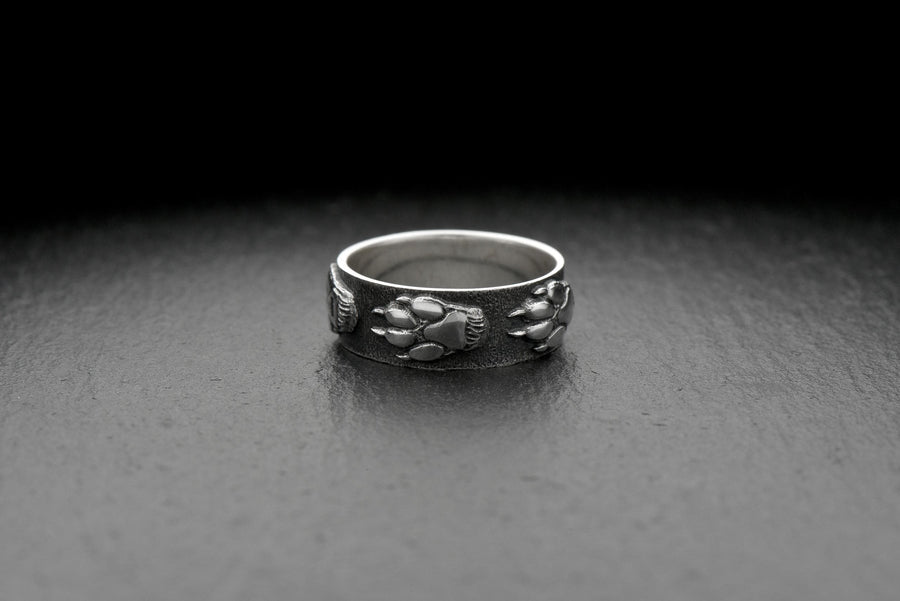 Sterling Silver Wolf Paw Wedding Rings: Animal Vow Bands