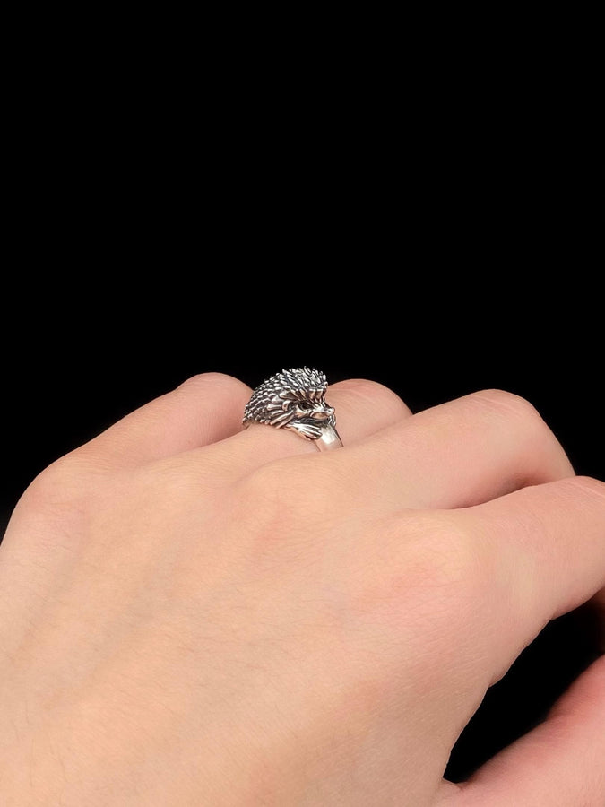 Sterling Silver Hedgehog Ring, Animal Ring, Handmade Animal Jewelry, Porcupine ring, Hedgehog Lovers Jewelry, Animal Lovers Gift (etsy image id: 7339942178)