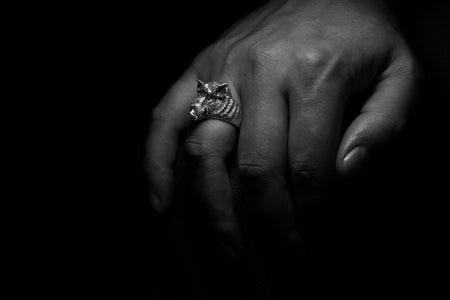 Sterling Silver Boar Head Ring: Handmade Animal Jewelry