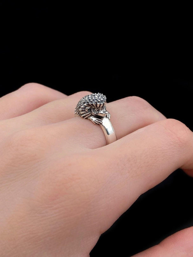 Sterling Silver Hedgehog Ring, Animal Ring, Handmade Animal Jewelry, Porcupine ring, Hedgehog Lovers Jewelry, Animal Lovers Gift (etsy image id: 7339942178)