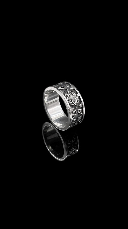 Gothic Sterling Silver Wedding Ring Set: Black Texture, Gemstone Accent __etsy:7424901857