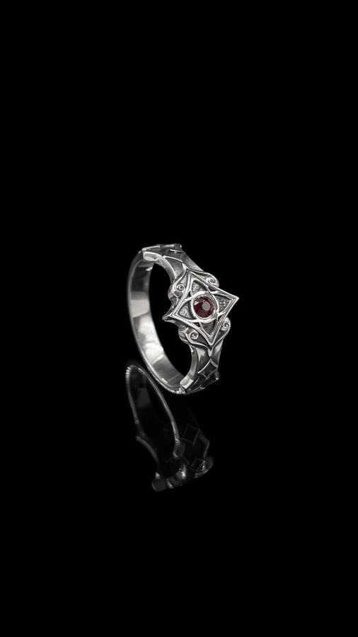 Gothic Sterling Silver Wedding Ring Set: Black Texture, Gemstone Accent __etsy:7424901857