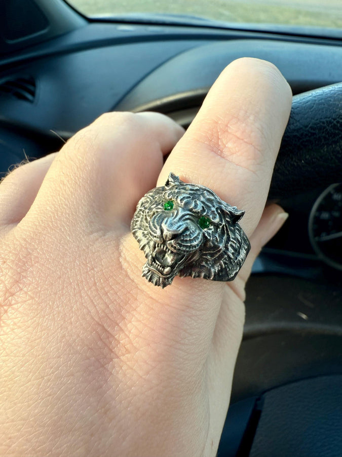 Sterling Silver Siberian Tiger Ring: Handmade Animal Jewelry
