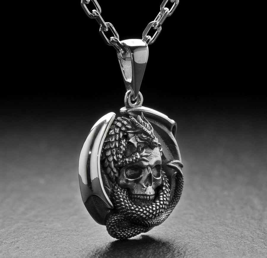 Dragon jewelry	dragon pendant	skull silver jewelry	silver pendant	dragon skull	silver skull (etsy image id: 4091749331)