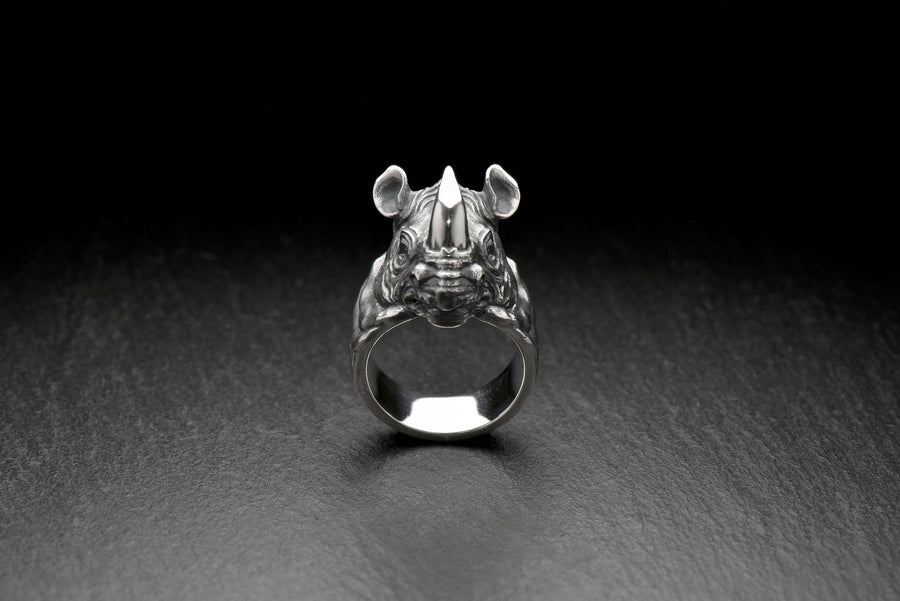 Sterling Silver Rhino Ring, Handcrafted Animal Jewelry Symbolizing Strength and Protection, Unique Statement Gift for Him or Nature Lovers