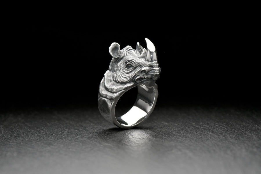 Sterling Silver Rhino Ring, Handcrafted Animal Jewelry Symbolizing Strength and Protection, Unique Statement Gift for Him or Nature Lovers