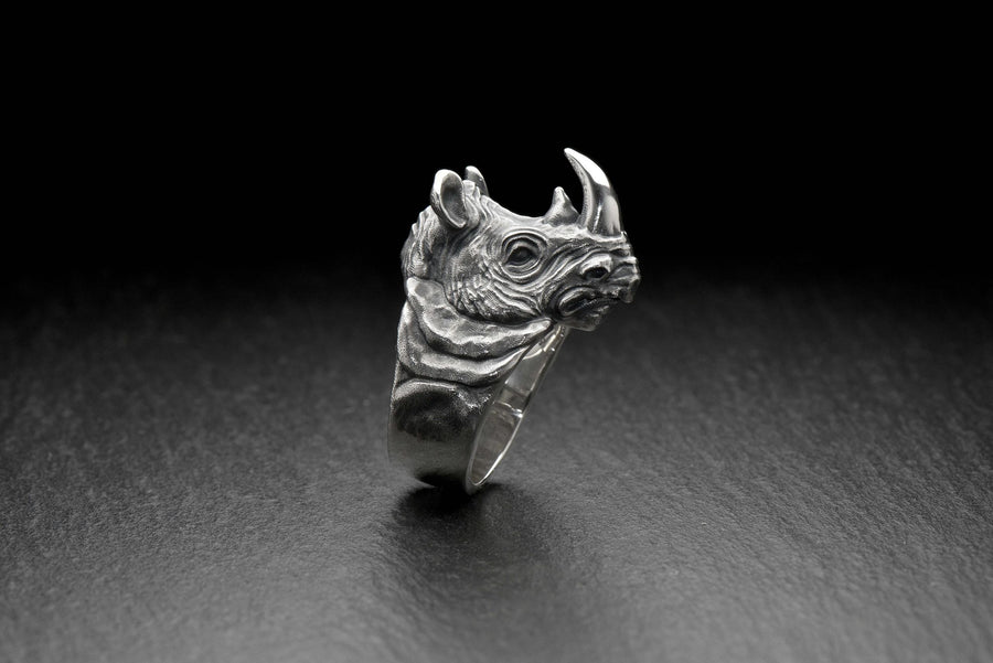 Sterling Silver Rhino Ring, Handcrafted Animal Jewelry Symbolizing Strength and Protection, Unique Statement Gift for Him or Nature Lovers