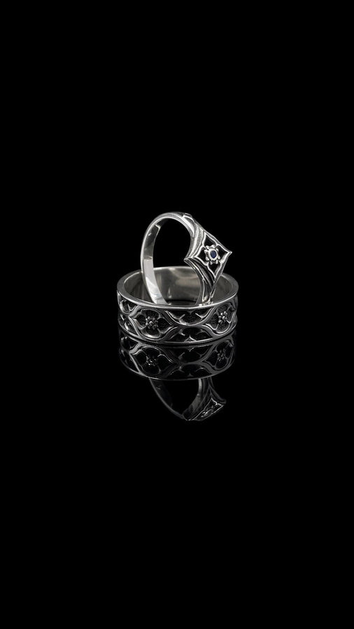 Sterling Silver Gothic Ring, Medieval Wedding Band, Handmade Fantasy Jewelry, Unique Gift for Him, Dark Silver Ring, Goth Accessories (etsy image id: 7375336676)