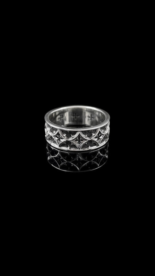 Gothic Sterling Silver Wedding Ring Set: Medieval Cathedral Jewelry