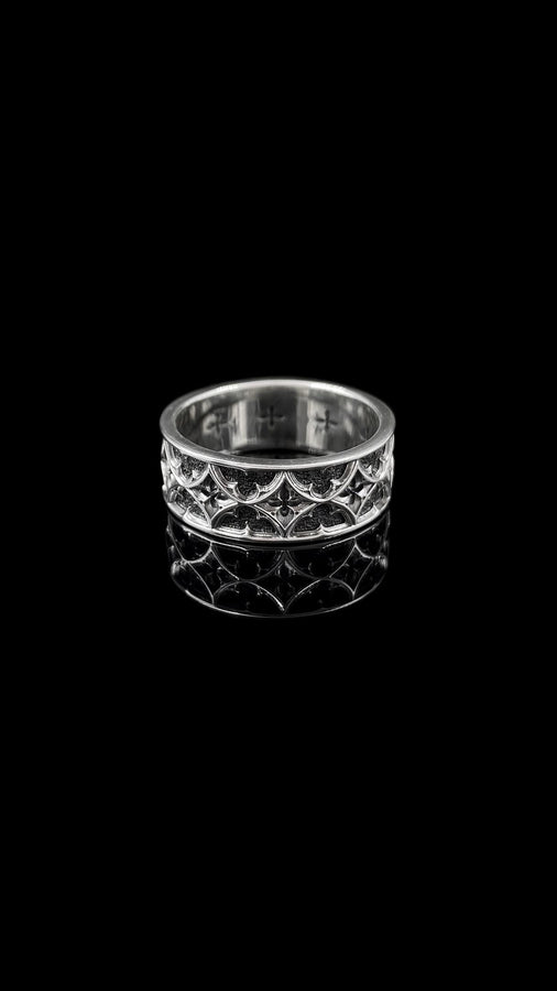 Gothic Wedding Ring Silver – Sterling Silver Band with Cathedral Design | Medieval Style Engagement Ring for Couples (etsy image id: 7423128227)
