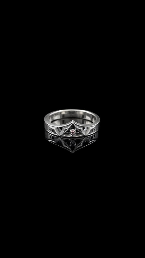 Gothic Sterling Silver Wedding Ring Set: Black Texture, Gemstone Accent __etsy:7424901857