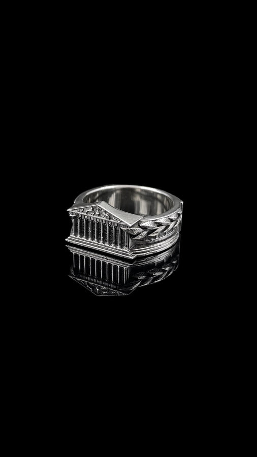 Sterling Silver Laurel Wreath Wedding Ring Set - Ancient Greek Temple Design