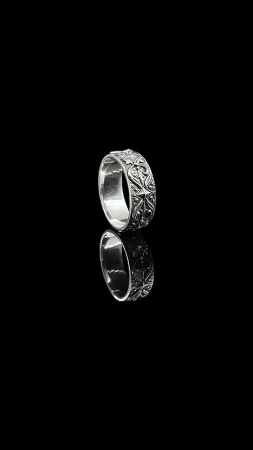 Gothic Sterling Silver Wedding Ring Set: Black Texture, Gemstone Accent __etsy:7424901857
