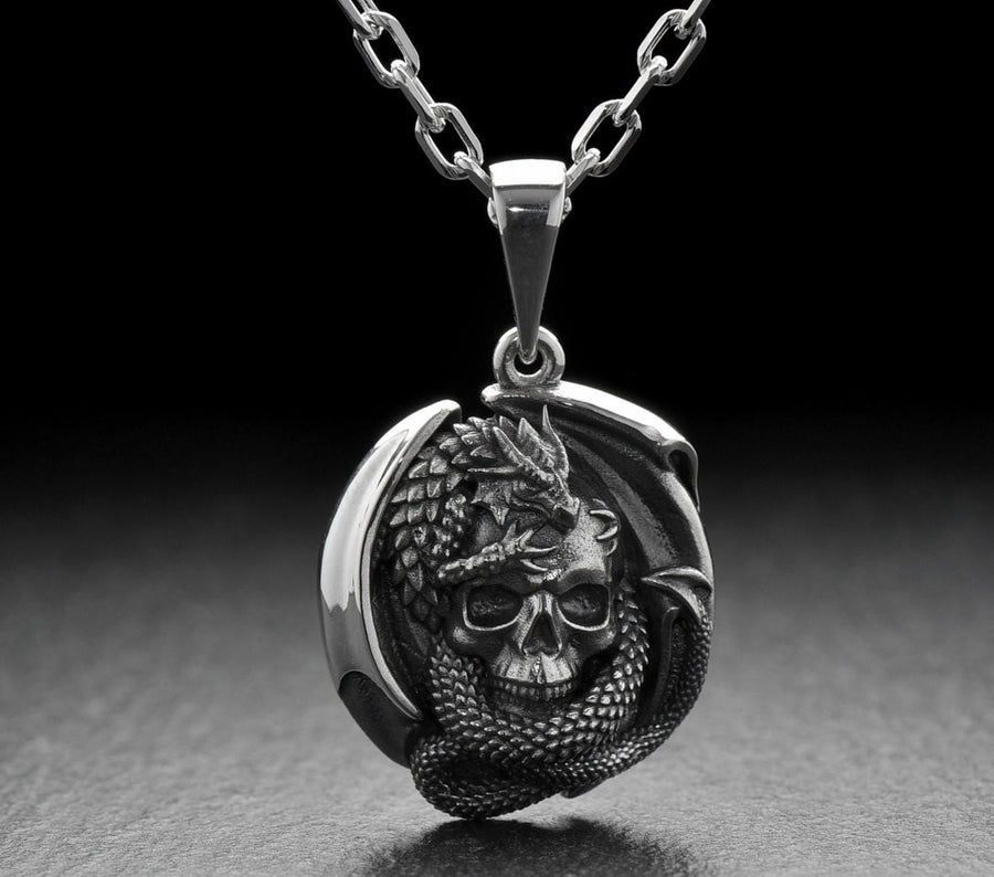 Dragon jewelry	dragon pendant	skull silver jewelry	silver pendant	dragon skull	silver skull (etsy image id: 4091749331)