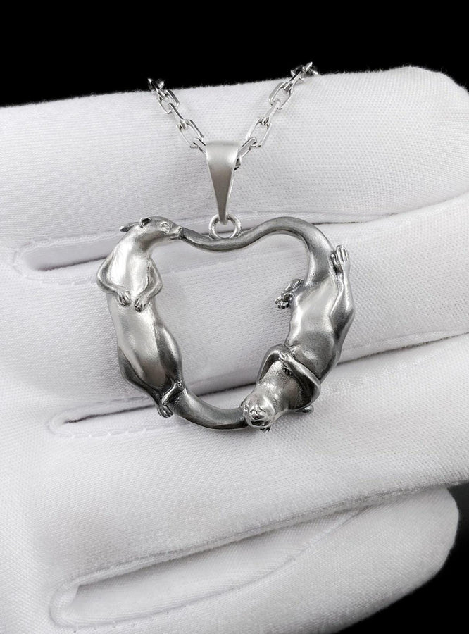 Sterling Silver Otter Heart Pendant – Otter Couple Necklace, Animal Totem Jewelry, Otter Lovers Gift, 925 Silver Handmade Pendant (etsy image id: 7339805334)