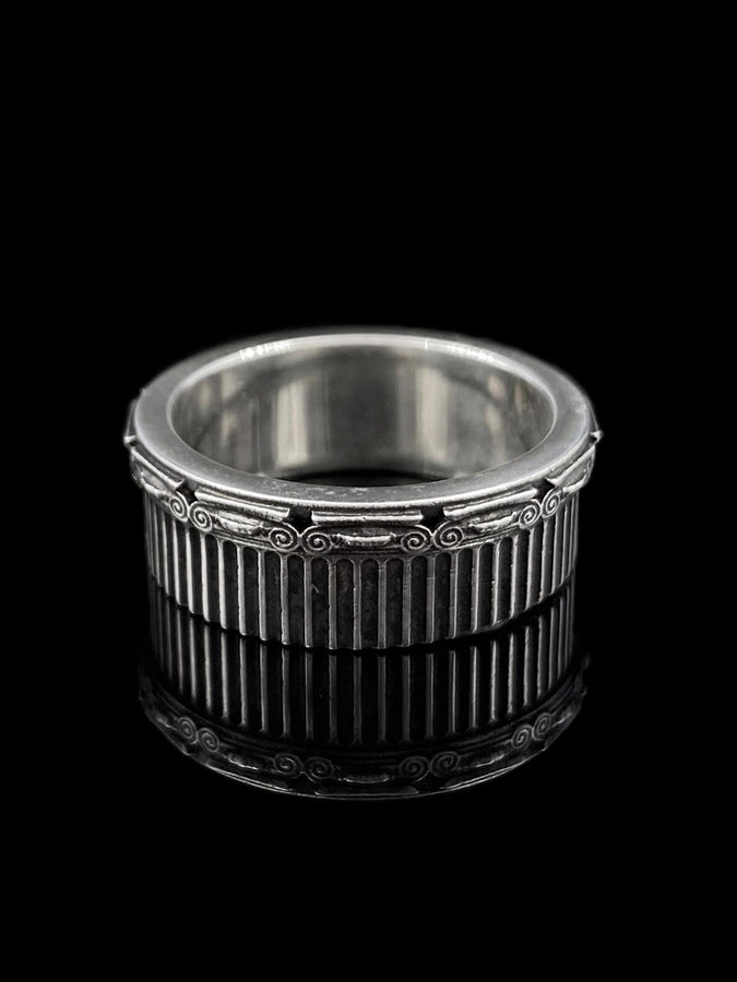 Sterling Silver Ancient Greek Wedding Ring Set: Ionic Column Design