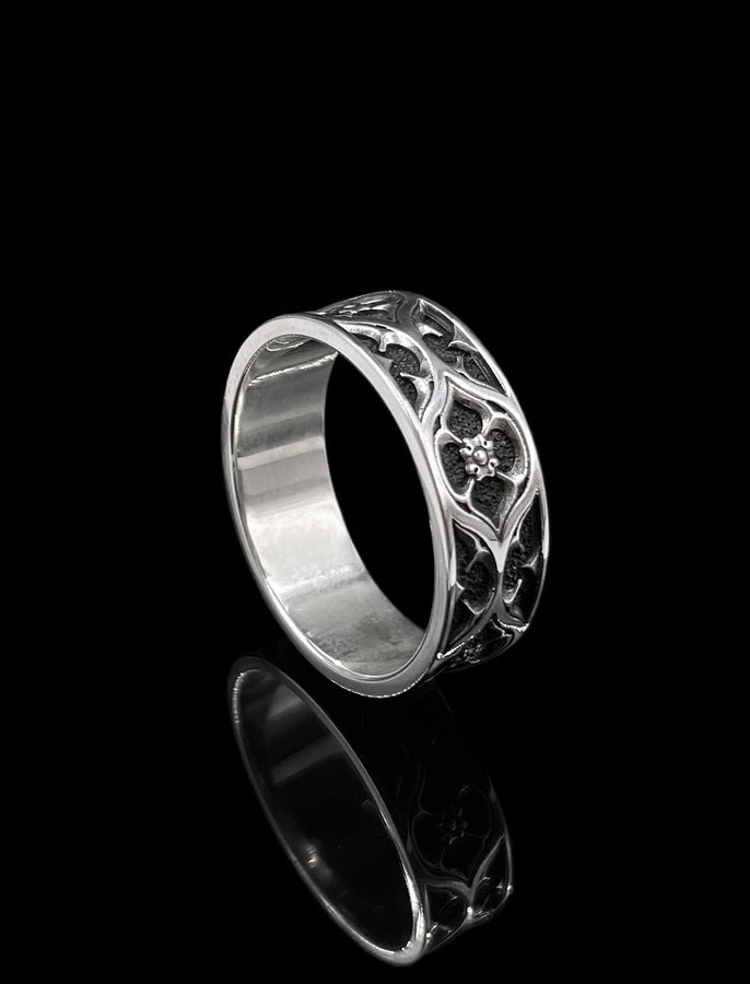 Gothic Sterling Silver Wedding Ring Set: Floral Gemstone Rosettes