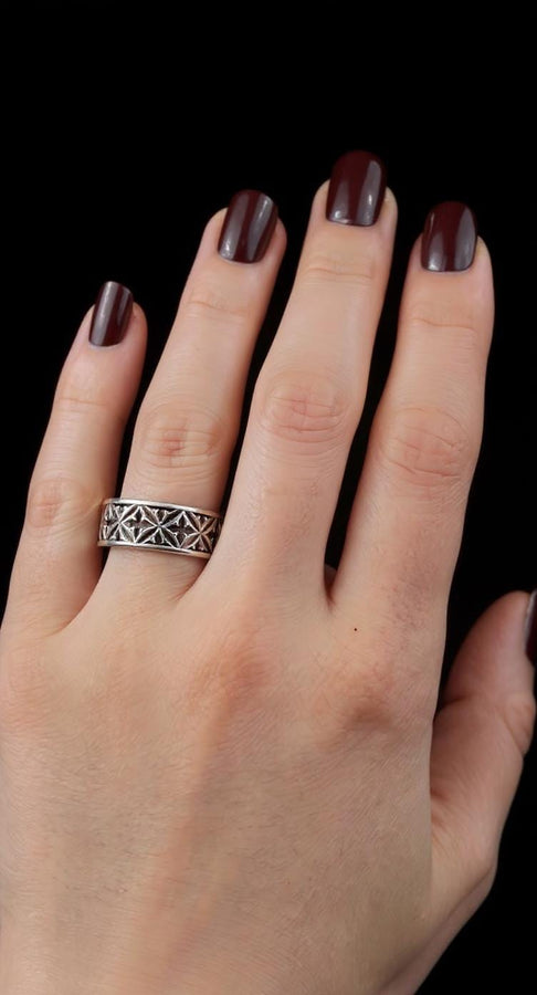Gothic Sterling Silver Wedding Ring Set: Cathedral Medieval Jewelry