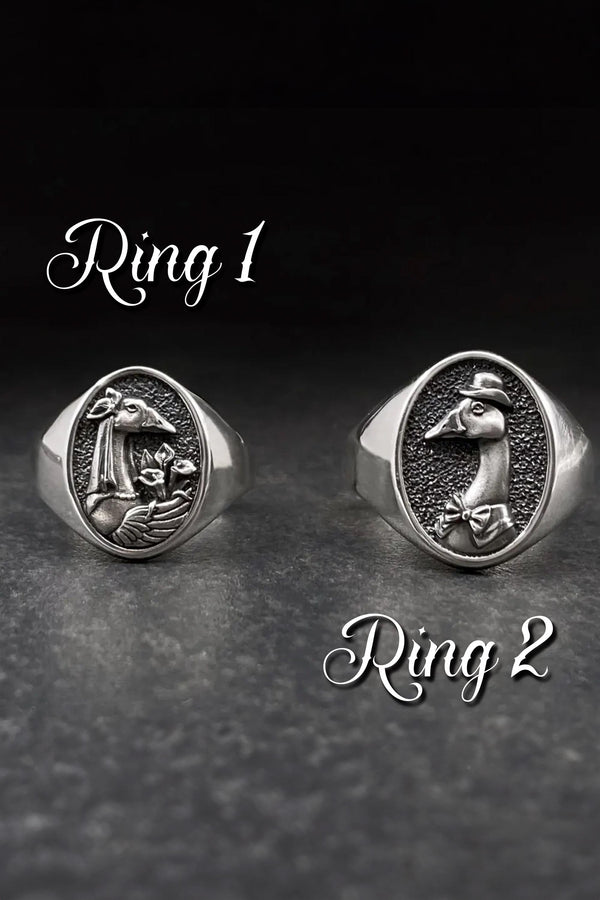 Sterling Silver Unique Goose Wedding Rings Set
Handmade silver couple rings with bird motifs
Animal-inspired wedding bands with humor

Sterling goose rings as anniversary gift

Whimsical bird signet rings for couples

Quirky and symbolic goose couple rings
Goose gentleman and lady ring set for soulmates
Goose Couple Rings

Animal Love Rings

Vintage Bird Rings

Funny Goose Rings

Sterling Goose Set

Goose Wedding Set

ArtFox Jewelry