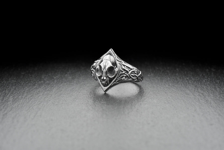 Sterling Silver Skull Cat Ring: Gothic Halloween Jewelry (etsy image id: 6981719156)