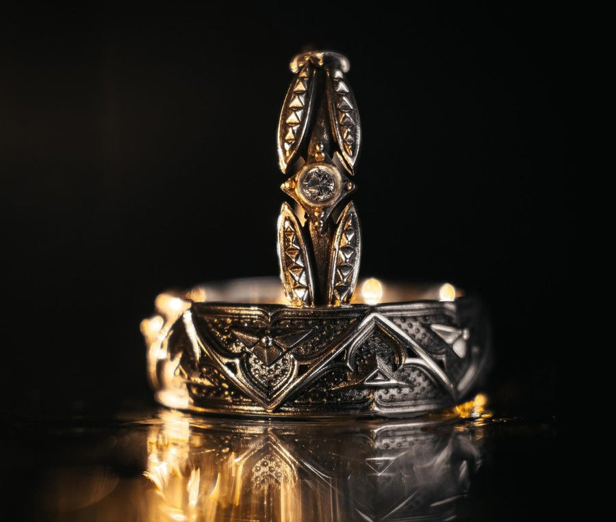 Gothic elegance meets medieval soul.
This handcrafted gemstone ring is designed for those who walk a different path — bold, timeless, and unforgettable.

gothic heraldic crest wedding ring set

sterling gothic armor vow bands for couples

medieval knight wedding rings with shield motif
Gothic architectural wedding bands for old-soul lovers
Symbolic crown and shield rings in silver
armor inspired gothic couple rings with arrow details
silver chevr