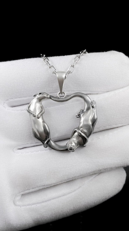 Sterling Silver Otter Heart Pendant – Otter Couple Necklace, Animal Totem Jewelry, Otter Lovers Gift, 925 Silver Handmade Pendant (etsy image id: 7339805334)