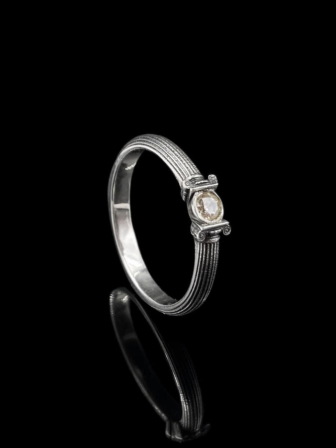 Sterling Silver Ancient Greek Wedding Ring Set: Ionic Column Design