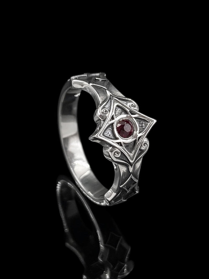 Gothic Sterling Silver Wedding Ring Set: Black Texture, Gemstone Accent __etsy:7424901857