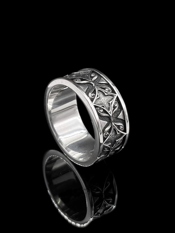 Gothic Sterling Silver Wedding Ring Set: Black Texture, Gemstone Accent __etsy:7424901857