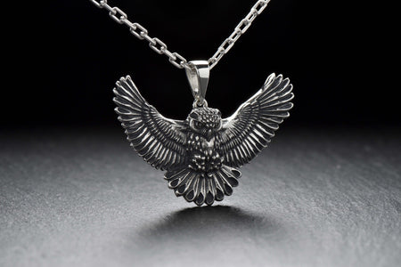 owl pendant	owl necklace	owl jewelry	silver owl pendant	owl necklace men	pendentif chouette (etsy image id: 6995273068)