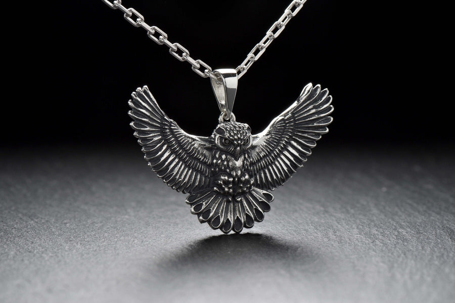 owl pendant	owl necklace	owl jewelry	silver owl pendant	owl necklace men	pendentif chouette (etsy image id: 6995273068)