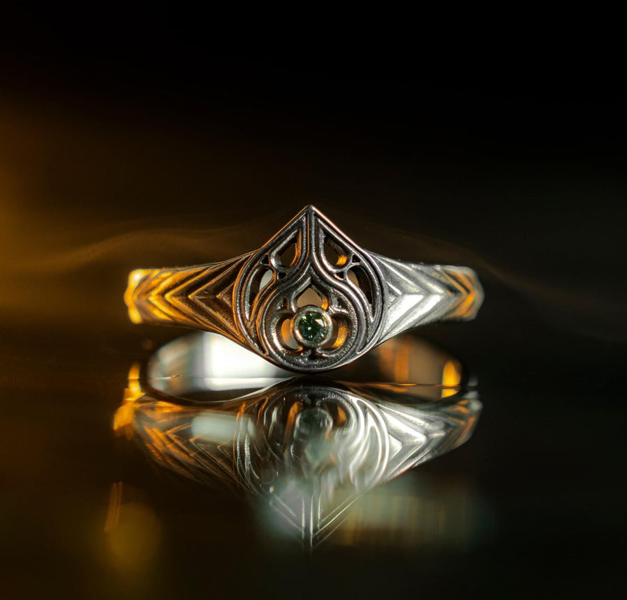 A gemstone centerpiece set in beautifully detailed gothic silver makes this ring the perfect choice for anyone who loves medieval style with a modern twist. (etsy image id: 7500368039)