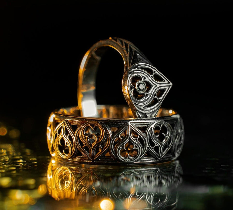 A gemstone centerpiece set in beautifully detailed gothic silver makes this ring the perfect choice for anyone who loves medieval style with a modern twist. (etsy image id: 7500368039)