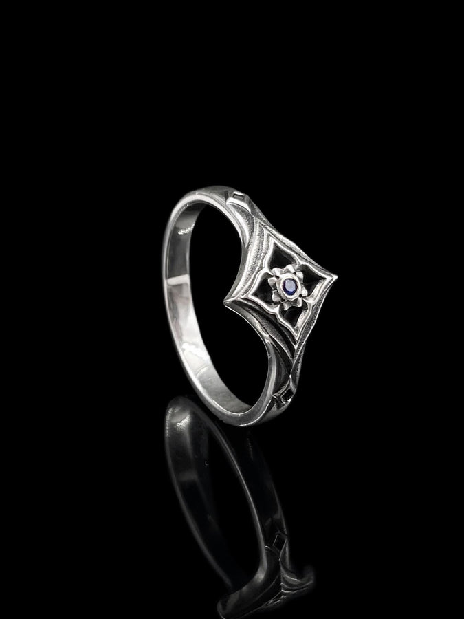 Gothic Sterling Silver Wedding Ring Set: Floral Gemstone Rosettes